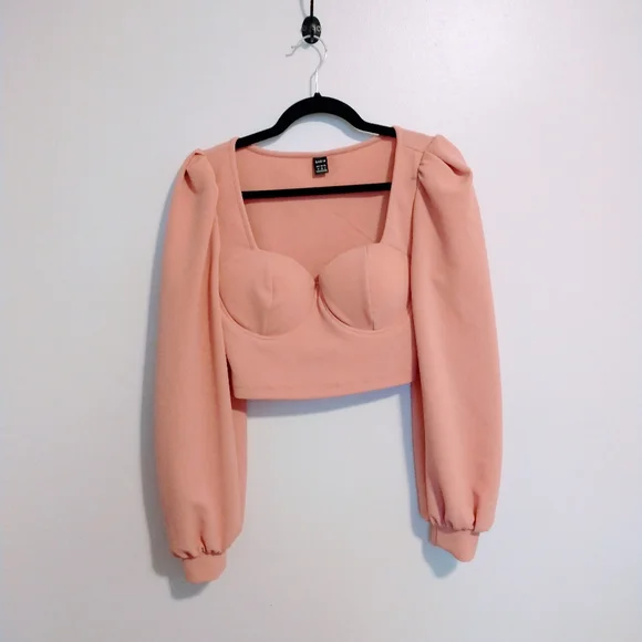SheIn pink crop top, long sleeve with buster. Size medium - Picture 2 of 4